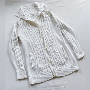 Vintage Y2K LL Bean Cotton Cable Knit Cardigan Sweater White Women's S